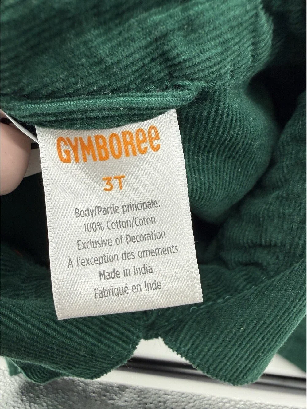 Gymboree Corduroy Button-Up Shirt Green Christmas Santa Hat 3T 100% Cotton